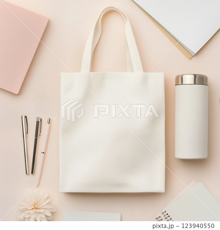 無地のトートバッグと日用品 無地のトートバッグと日用品 123940550