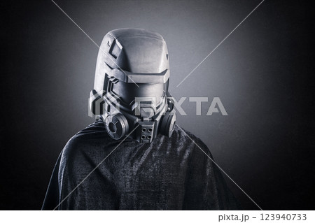 Man with helmet over dark misty background 123940733