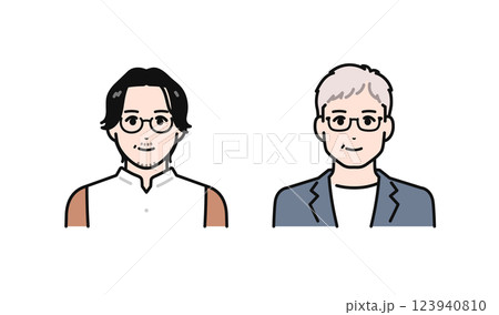 ビジネスカジュアルなミドル・シニア男性のシンプルなベクターイラストセット ビジネスカジュアルなミドル・シニア男性のシンプルなベクターイラストセット 123940810