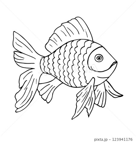 Gold Fish hand-drawn Isolated on White Background. Ocean, sea fish. Gold Fish hand-drawn Isolated on White Background. Ocean, sea fish. 123941176