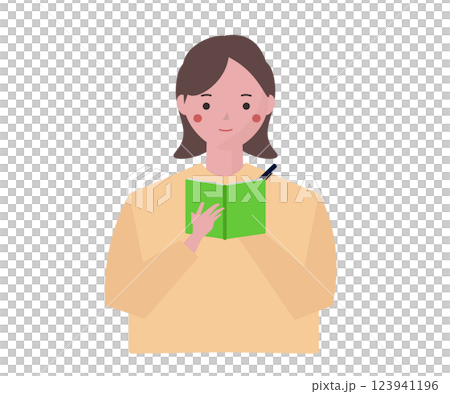 メモを取る女性。メモ帳とペンを持つ人物。ベクターイラスト	 123941196