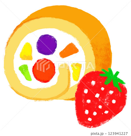 シンプルイラスト　クレヨンタッチ　フルーツたっぷりロールケーキ 123941227