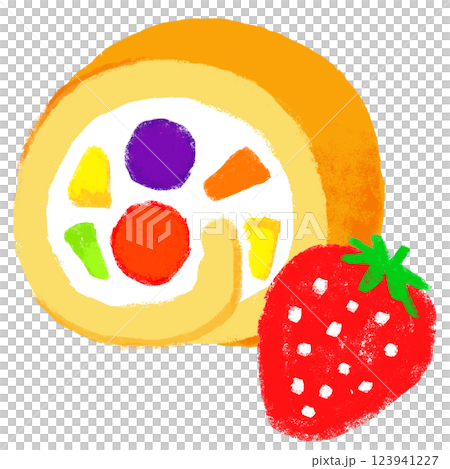 シンプルイラスト　クレヨンタッチ　フルーツたっぷりロールケーキ 123941227