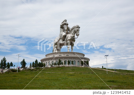 Genghis Khan equestrian statue view, Mongolia 123941452