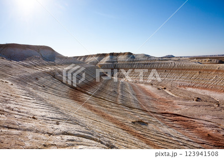 Kyzylkup rock strata landscape, Mangystau desert, Kazakhstan 123941508