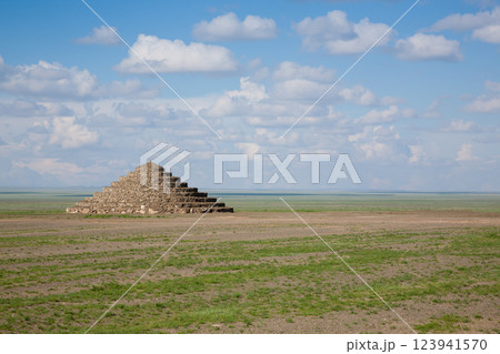Dirt road in mongolian steppe, Gobi desert landscape, Mongolia 123941570