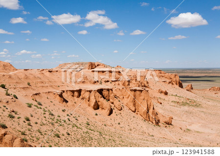 Flaming Cliffs rocks landscape, Mongolia. Gobi desert 123941588