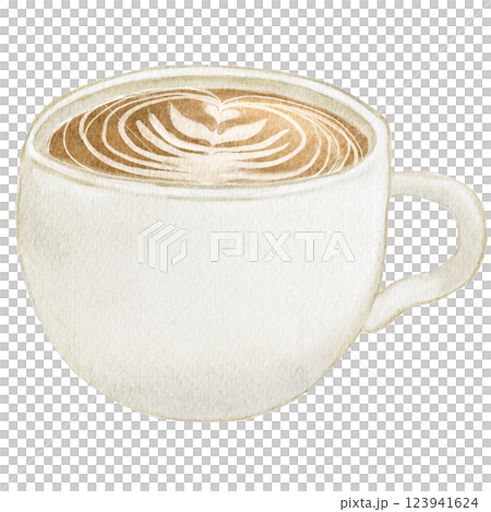 水彩杯中的咖啡拿鐵 123941624