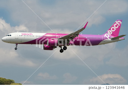 ピーチA321LR福岡空港アブローチ 123941646