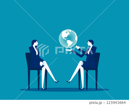 Vector diplomats. Business person and politicians talk with the world in their hands Vector diplomats. Business person and politicians talk with the world in their hands 123941664