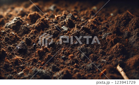 湿った肥沃な土のクローズアップ / Close-up of Moist Fertile Soil 123941729