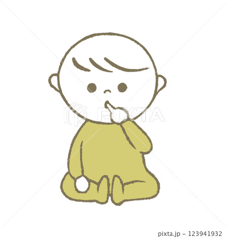 座る赤ちゃん　黄色 123941932