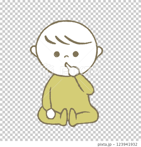 座る赤ちゃん　黄色 123941932