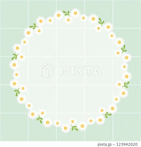 小花のかわいいフレーム背景イラスト グリーン 小花のかわいいフレーム背景イラスト グリーン 123942020