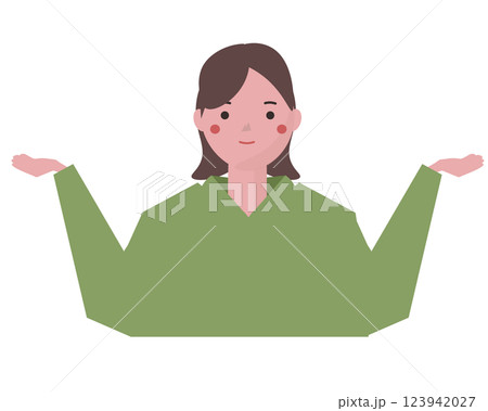両手を広げて2つを比べる女性。ベクターイラスト	 123942027