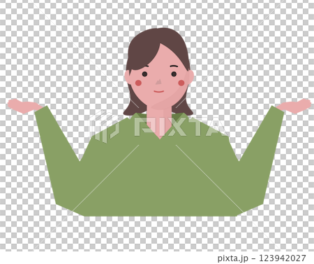 両手を広げて2つを比べる女性。ベクターイラスト	 123942027