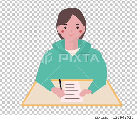 Girl writing on a document. Vector illustration Girl writing on a document. Vector illustration 123942029