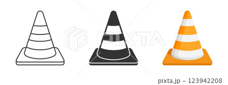 Traffic cone icon set collection in flat style. Safety obstacle vector illustration on isolated background. Construction barrier sign business concept. Traffic cone icon set collection in flat style. Safety obstacle vector illustration on isolated background. Construction barrier sign business concept. 123942208