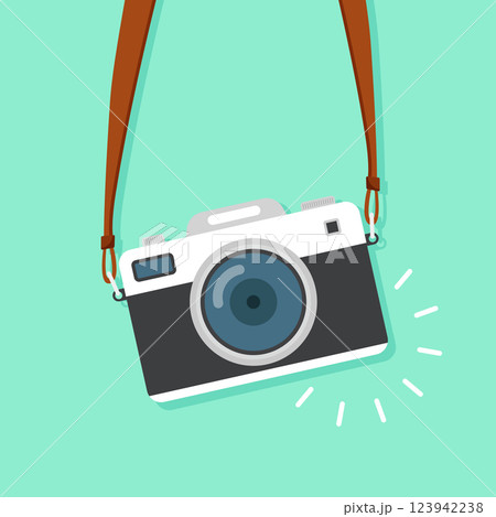 Camera icon in flat style. Photography vector illustration on isolated background. Photo sign business concept. 123942238