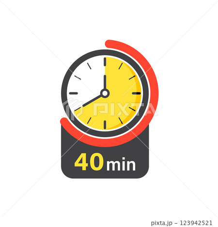40 minutes on stopwatch icon in flat style. Clock face timer vector illustration on isolated background. Countdown sign business concept. 123942521
