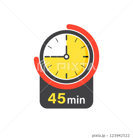 45 minutes on stopwatch icon in flat style. Clock face timer vector illustration on isolated background. Countdown sign business concept. 123942522