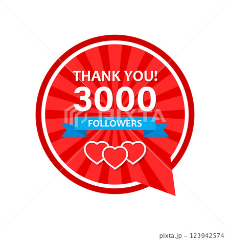 Thank you 3000 followers icon in flat style. Subscription amount vector illustration on isolated background. 3k follower sign business concept. 123942574