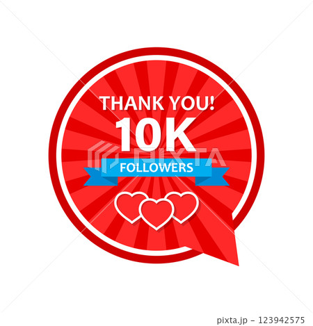 Thank you 10000 followers icon in flat style. Subscription amount vector illustration on isolated background. 10k follower sign business concept. 123942575