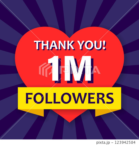 Thank you 1000000 followers icon in flat style. Subscription amount vector illustration on isolated background. 1m follower sign business concept. 123942584