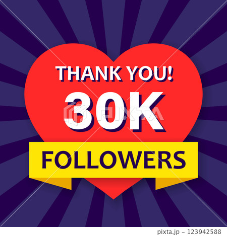 Thank you 30000 followers icon in flat style. Subscription amount vector illustration on isolated background. 30k follower sign business concept. 123942588