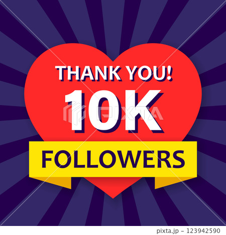 Thank you 10000 followers icon in flat style. Subscription amount vector illustration on isolated background. 10k follower sign business concept. 123942590