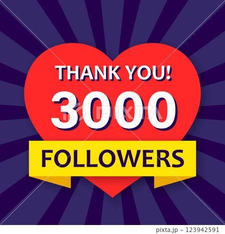 Thank you 3000 followers icon in flat style. Subscription amount vector illustration on isolated background. 3k follower sign business concept. Thank you 3000 followers icon in flat style. Subscription amount vector illustration on isolated background. 3k follower sign business concept. 123942591