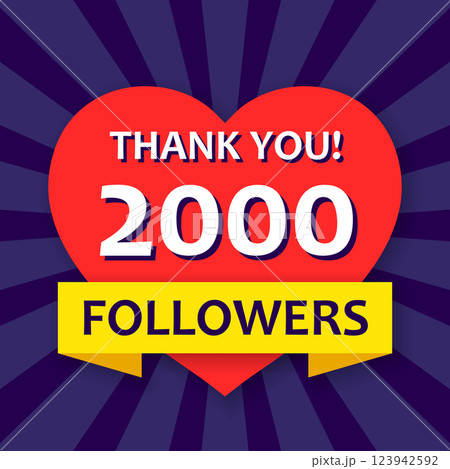 Thank you 2000 followers icon in flat style. Subscription amount vector illustration on isolated background. 2k follower sign business concept. 123942592