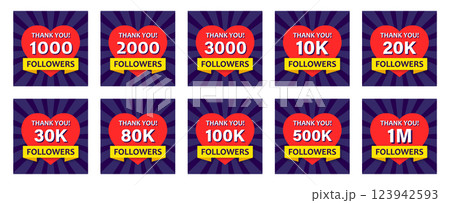 Thank you, followers icon set in flat style. Subscription amount vector illustration on isolated background. Follower sign business concept. 123942593