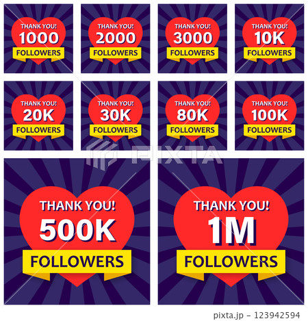 Thank you, followers icon set in flat style. Subscription amount vector illustration on isolated background. Follower sign business concept. 123942594
