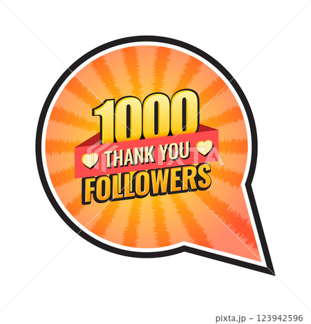 Thank you 1000 followers icon in flat style. Subscription amount vector illustration on isolated background. 1k follower sign business concept. Thank you 1000 followers icon in flat style. Subscription amount vector illustration on isolated background. 1k follower sign business concept. 123942596