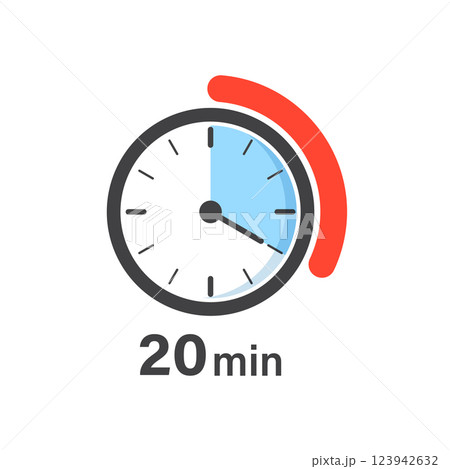 20 minutes on stopwatch icon in flat style. Clock face timer vector illustration on isolated background. Countdown sign business concept. 20 minutes on stopwatch icon in flat style. Clock face timer vector illustration on isolated background. Countdown sign business concept. 123942632