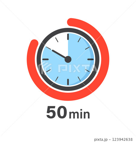 50 minutes on stopwatch icon in flat style. Clock face timer vector illustration on isolated background. Countdown sign business concept. 50 minutes on stopwatch icon in flat style. Clock face timer vector illustration on isolated background. Countdown sign business concept. 123942638