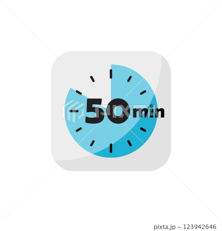 50 minutes on stopwatch icon in flat style. Clock face timer vector illustration on isolated background. Countdown sign business concept. 50 minutes on stopwatch icon in flat style. Clock face timer vector illustration on isolated background. Countdown sign business concept. 123942646