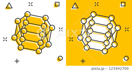 Dna molecule icon in comic style. Atom cartoon vector illustration on white isolated background. Molecular spiral splash effect sign business concept. 123942700