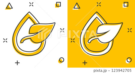 Natural drop water icon in comic style. Liquid cartoon vector illustration on white isolated background. Droplet splash effect business concept. 123942705