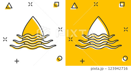 Water drop icon in comic style. Liquid cartoon vector illustration on white isolated background. Droplet splash effect business concept. Water drop icon in comic style. Liquid cartoon vector illustration on white isolated background. Droplet splash effect business concept. 123942716