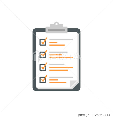 Clipboard with checklist icon in flat style. Planning and organization of work vector illustration on isolated background. Document sign business concept. 123942743
