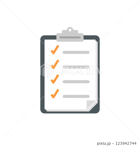 Clipboard with checklist icon in flat style. Planning and organization of work vector illustration on isolated background. Document sign business concept. 123942744