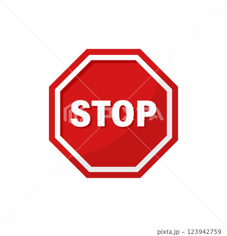 Stop sign icon in flat style. Traffic control vector illustration on isolated background. Attention sign business concept. 123942759