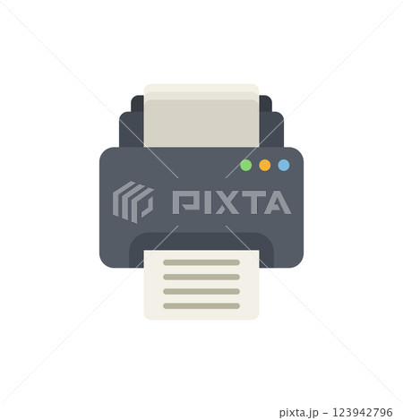 Printer icon in flat style. Office machine vector illustration on isolated background. Printout sign business concept. 123942796