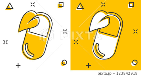 Vitamin pill note icon in comic style. Capsule cartoon vector illustration on white isolated background. Antibiotic splash effect sign business concept. Vitamin pill note icon in comic style. Capsule cartoon vector illustration on white isolated background. Antibiotic splash effect sign business concept. 123942919