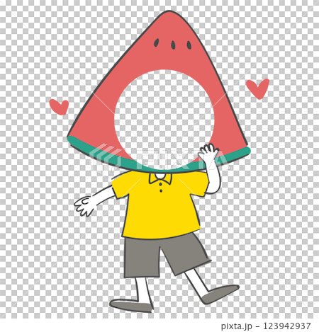 Illustration of wearing a watermelon rind hats with a face cutout 123942937
