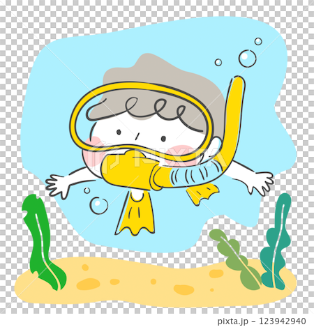 Character illustration of a child snorkeling in the sea 123942940