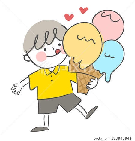 Character illustration of a child holding an ice cream 123942941