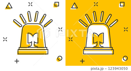 Emergency alarm icon in comic style. Alert lamp cartoon vector illustration on isolated background. Police urgency splash effect sign business concept. Emergency alarm icon in comic style. Alert lamp cartoon vector illustration on isolated background. Police urgency splash effect sign business concept. 123943050